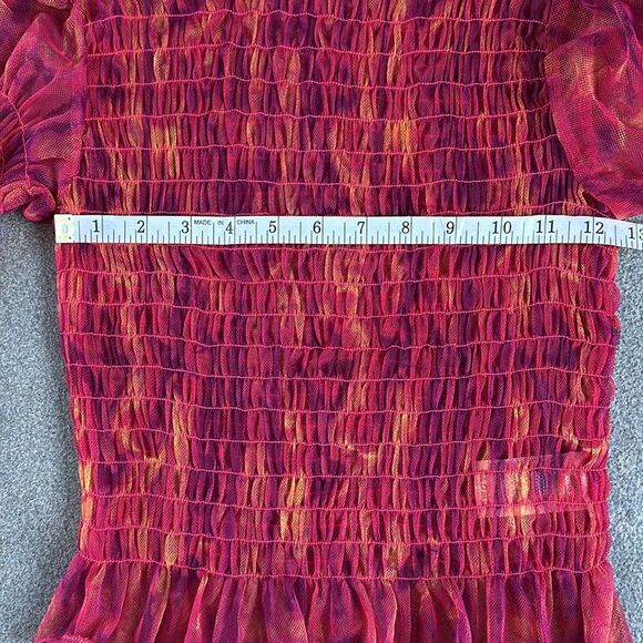 NWOT Free People Hello There Ruffled Sheer Mesh Top Red Pink Orange Abstract XS - Picture 14 of 16